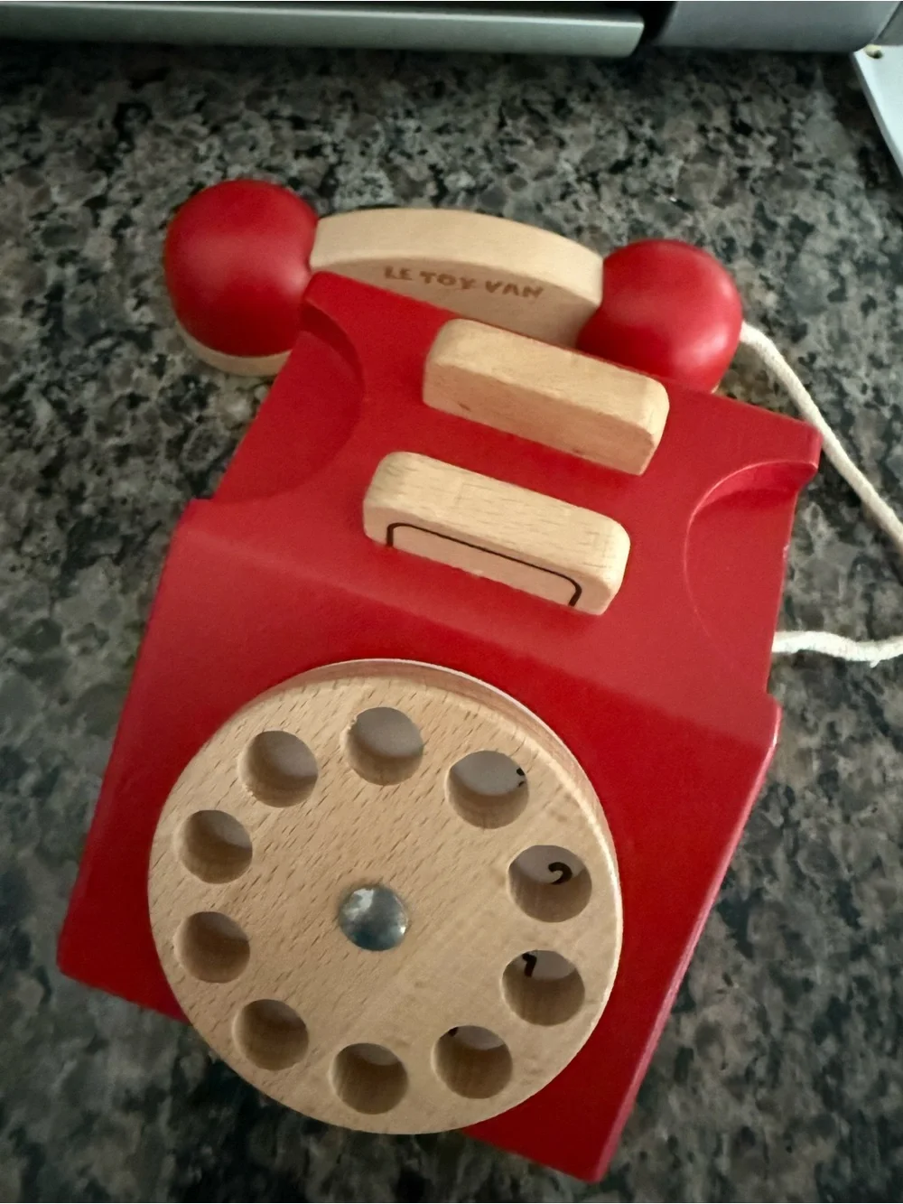Vintage Classic Red Wooden Rotary Phone Toy